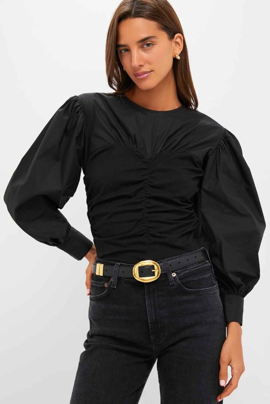 HYACINTH HOUSE Black Mixed-Media Anita Blouse Size XXS NWT
